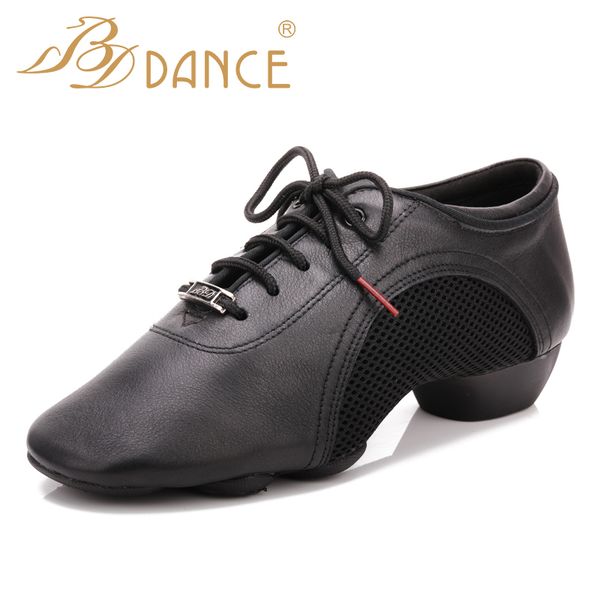 

bd jw-1 latin dance shoes sneakers women men shoes jazz modern shoe non-slip rubber sole genuine leather, Black