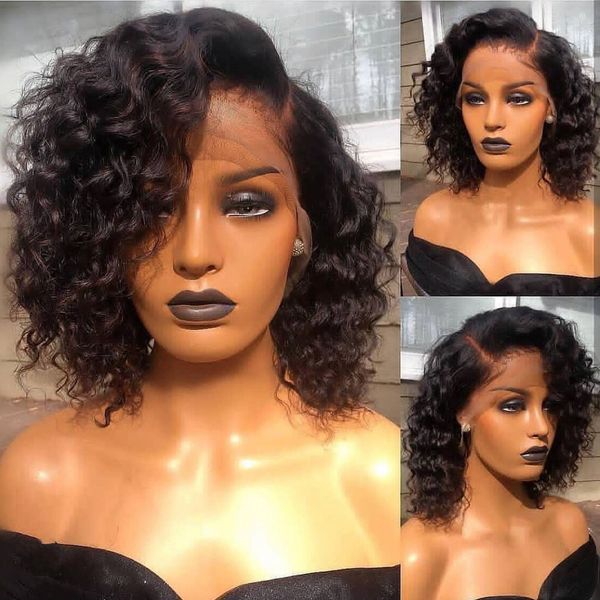

curly lace front human hair wigs with bangs brazilian full lace human hair wig curly for black women grade 7a, Black;brown