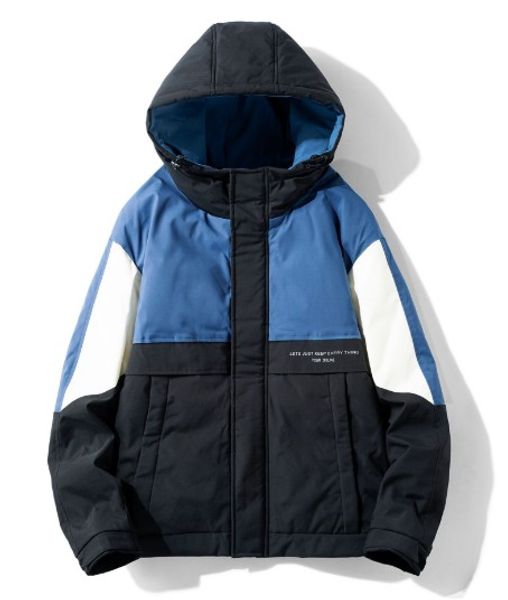 

men's down & parkas winter jacket hip hop contrast color patchwork thick warm hooded fashion windproof, Black