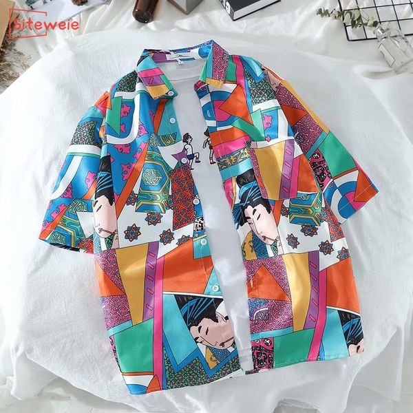 

siteweie fashion beach printed hawaiian shirt men summer short sleeve aloha shirts mens holiday vacation clothing chemise g206, White;black