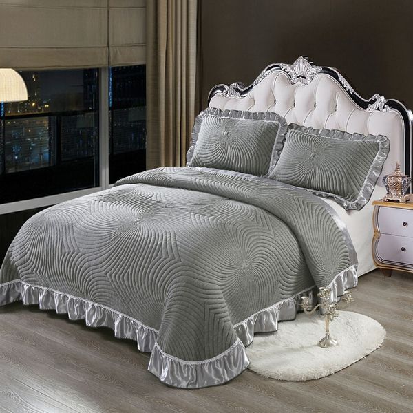 

luxury gray european comfortable soft knitted cotton thick blanket ruffle bedspread bed sheet bed linen pillowcases
