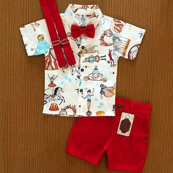 

gentleman infant baby boy clothes cartoon short sleeve shorts outfit set, White