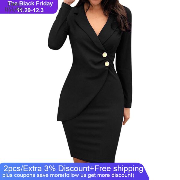 

autumn dress women office lady solid turn down neck long sleeve buttons bodycon work solid formal dress hip wholesale, Black;gray