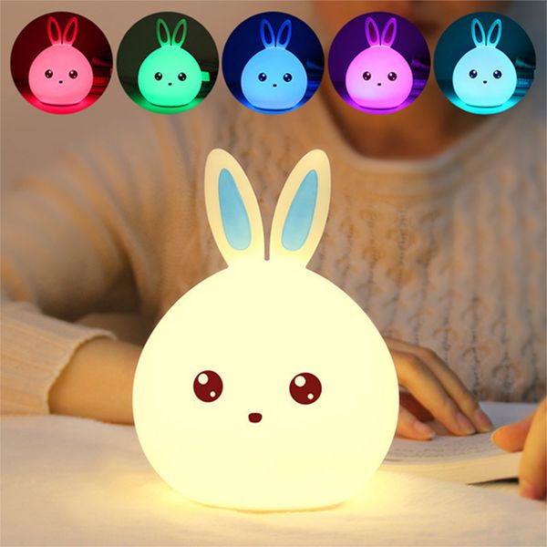 

children night light lamp silicone touch sensor rabbit led lamps color changing breathing light,christmas gifts bedside lamps for kids