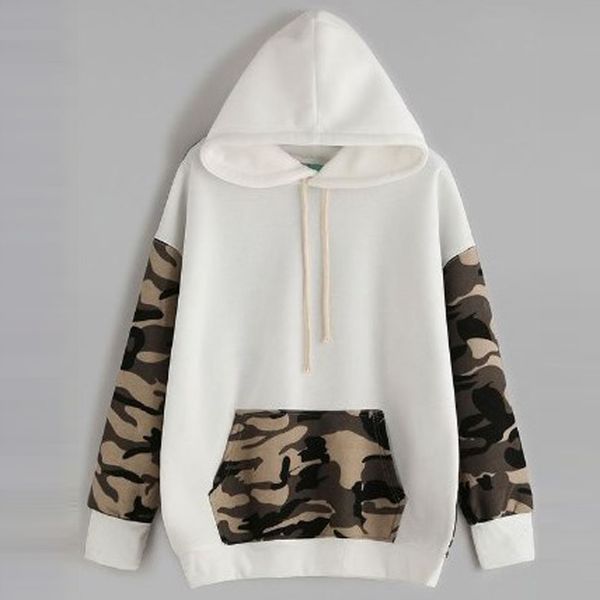 

womens sweatshirt hoodies camouflage printing patchwork harajuku casual loose long sleeves hooded caps pocket moletom new, Black