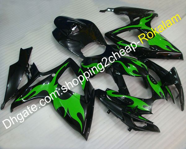 

for suzuki fairing k6 gsxr600 gsxr750 gsxr 600 750 06 07 gsx-r 600 gsx-r750 2006 2007 green flame black fairings set (injection molding)