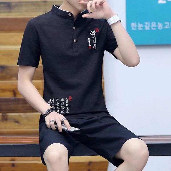 

mens 2019 fashion designer solid t shirt summer spring chinese style tracksuit with short sleeves for man three colors casual clothing, White;black