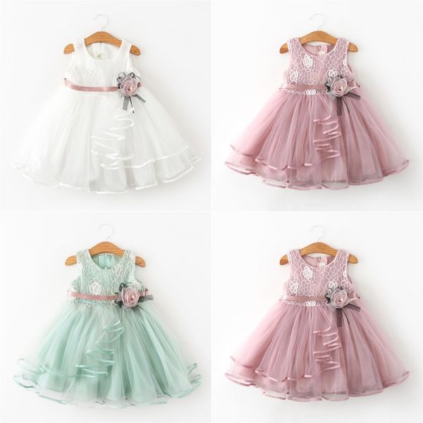 

Кружева маленькая принцесса платья Лето твердые рукавов тюль Туту платья для девочек Детская одежда для 2-6 лет Партия театрализованное Vestidos