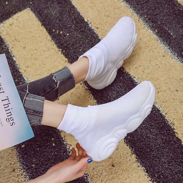 

high-sneakers female 2019 new fashion ins super fire rtro flat net red bear socks shoes female tide, Black