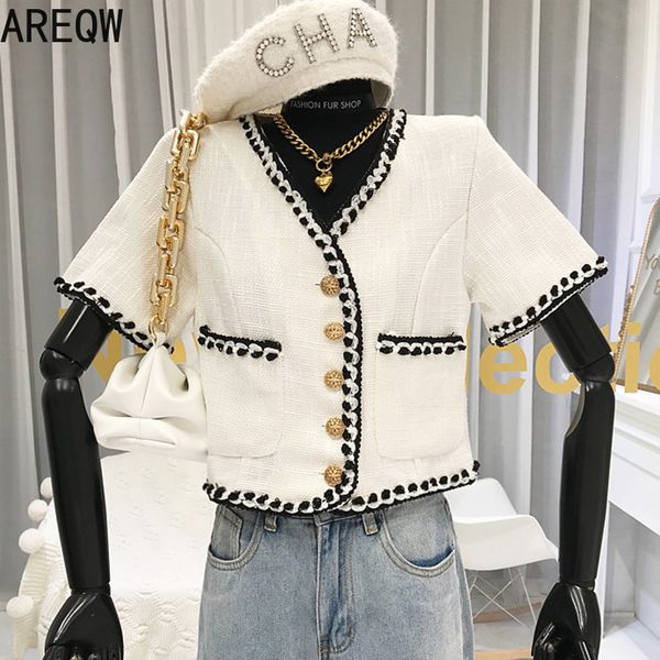 

2020 new summer woollen coats jackets korean chic elegant tweed women jacket oversize overcoat casual short coat outerwear, Black;brown