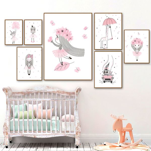 

wall art canvas painting pink baby girl princess flower nursery prints nordic posters and prints wall pictures kids room decor