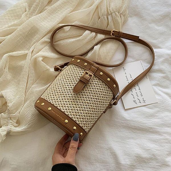 

летний соломы плетение плеча ковша crossbody сумка для женщин handwoven посыльного сумки lady модный ретро bali holiday beach сумки