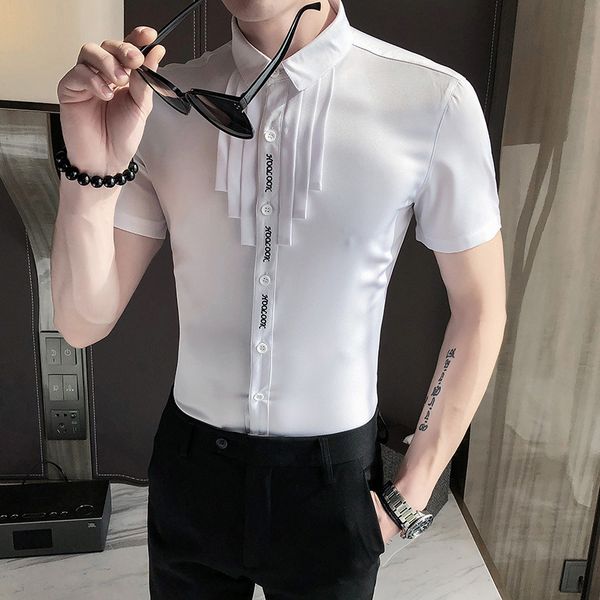 

british 2020 summer men's shirt nightclub work dress shirt tide black white designer casual chemise homm, White;black