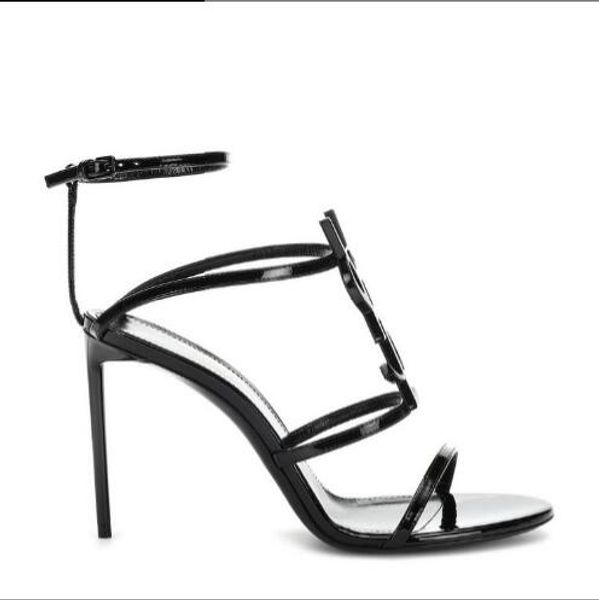 

2019 luxury designer style patent leather stiletto stiletto women's unique alphabet sandals wedding dress shoes shoe box, Black