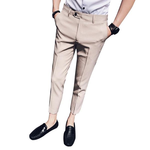 

2019 летние мужские девять очков костюм брюки парикмахер ноги брюки тонкий раздел мужская самосовершенствование повседневная 9 очков костюм, White;black