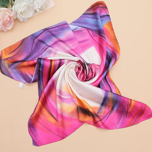 

new colorful women silk square kerchief flower print 60x60cm chic bandana summer stewardess simple style femme scarf wrap f0172, Blue;gray