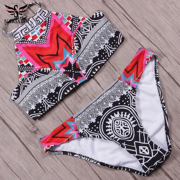 

high neck bikini swimwear women swimsuit 2020 new brazilian bikini set printed halter beach wear bathing suits, White;black