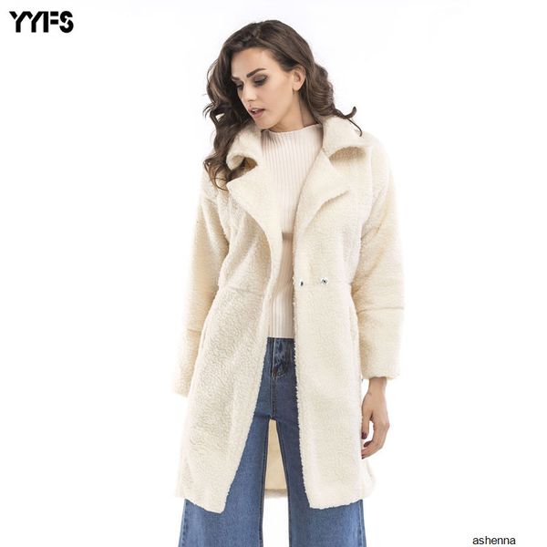 

womens designer cotton-padded plush sleeve long woolen coat womenp7uy, Black;brown