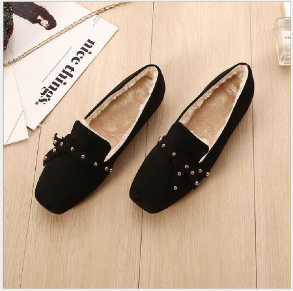 

new autumn loafers winter warm mules celebrity fur flat creepers soft flat bottom moccasins metal flock flats maternity shoes f8, Black