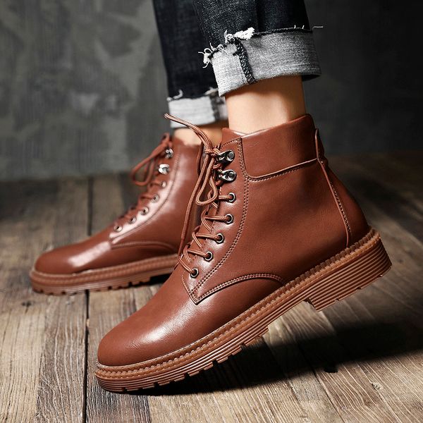 

spring/autumn leather boot mens good quality casual boots men anti slip work boots men comfortable fashion brand, Black