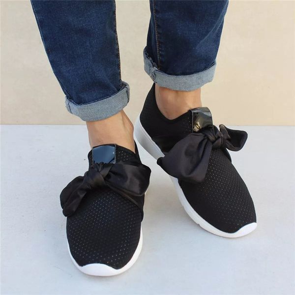 

women flats breathable shoes with ribbon bow women light weight sneakers mesh flat shoes sapato feminino casual #40, Black