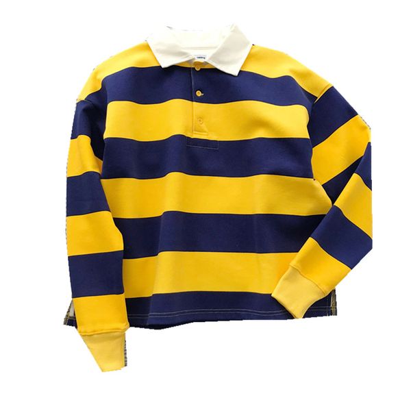 

shuchan casual striped sweatshirt women kawaii pullovers turn-down collar new 2019 hoodie kpop yellow long sleeve green, Black