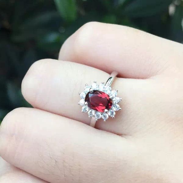 

meibapj 5*7mm garnet gemstone simple ring for women real 925 sterling silver fine jewelry, Golden;silver