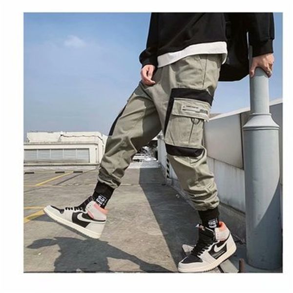 

мульти карманы грузовой гарем jogger брюки мужчины хип-хоп мода повседневная трек брюки уличная harajuku хипстер тренировочные брюки m-3xl, Black