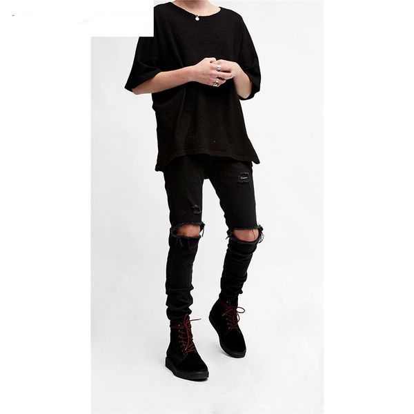 

mens jeans pencil pants fashion tide ripped jeans for men cotton blend solid skinny zipper street wear suitable for all seasons men pant, Blue