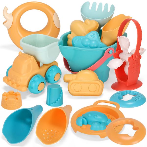 

new summer silicone soft baby beach toys kids mesh bag bath play set beach party cart bucket sand molds tool water games gifts