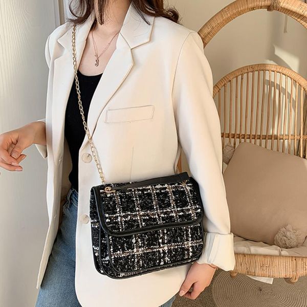

fashion retro woolen crossbody winter autumn female chain design purse handbags casual durable shoulder messenger bags
