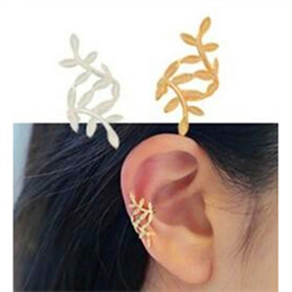 

1pc simple winding gold&silver leaves ear clips temperament metal leaf without pierced ear buckle bone clip earrings women