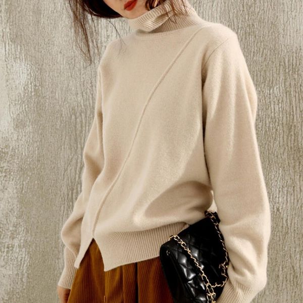 

new wool sweater, high collar, lazy winter wind, long sleeve knitted wool shirt for loose women, Black