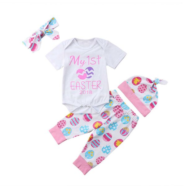 

clothing sets born kids baby girl boy my 1st first easter romper pants outfit set, White