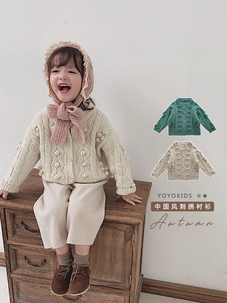 

2019 children autumn and winter cardigan sweater girl pattern long sleeve top, Blue