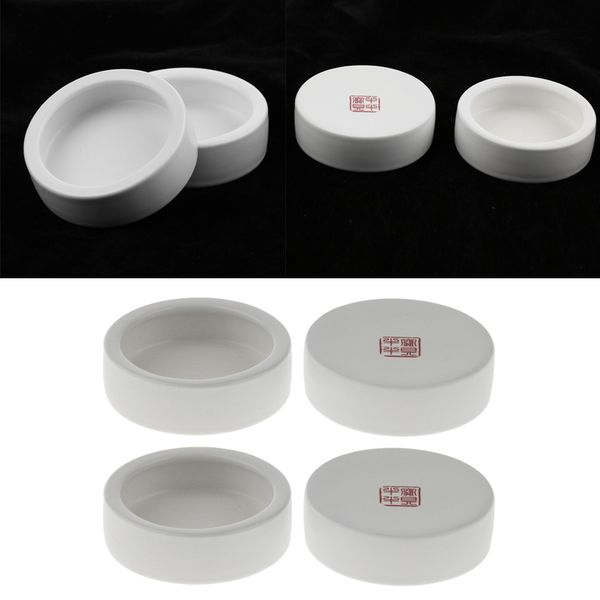 

4pcs worm dish mini reptile food water bowl ceramics made ( white 6.7x2cm