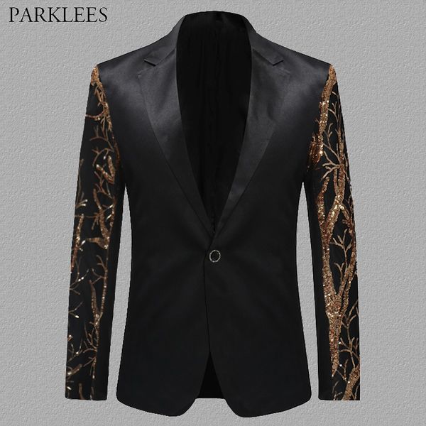 

black blazer mens splice gold floral sequin men blazer notched lapel men suit jacket wedding nightclub party blazers hombre, White;black