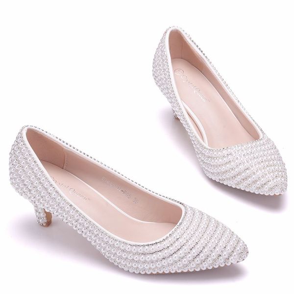 

2020 new white pearl fashion luxury designer women kitten shoes heels wedding bridal shoes white heels ladies designer shoes, Black