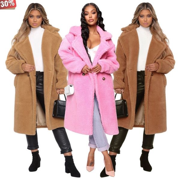 

fur collar coat winter thick coats elegant loose warm wool blends full ladies overcoat basic coat pockets woolen long, Black