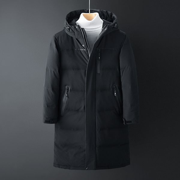 

fashion hoded winter coat men duck down jacket men long puffer jacket thick warm down parka winter solid color, Black