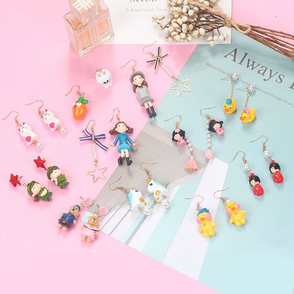 

mingqi creative cartoon character animal duck bear unicorn pendant earrings fun cute personality trend earrings women jewelry, Silver