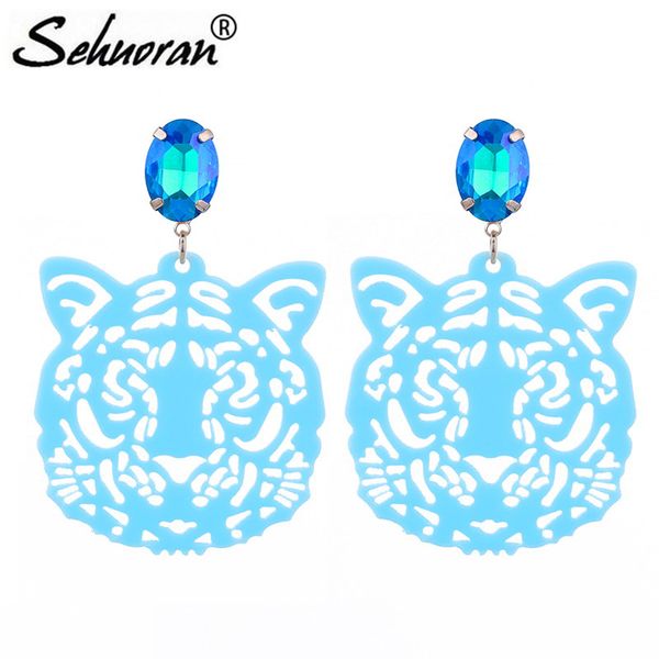 

sehuoran resin tiger head pendient crystal stone statement earrings for woman new trendy drop earrings brincos oorbellen, Silver