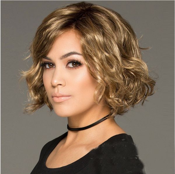 Blond Wig Curly Short Hair Slightly Curled Natural Color Synthetic