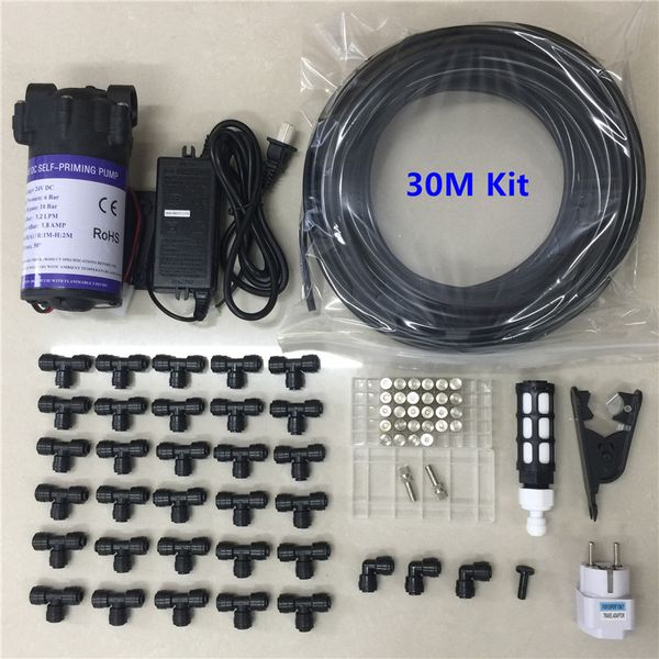 

s279 quality 80psi dc 24v quiet water pump 30m hose 30pcs injectors for mist cooling system watering kits