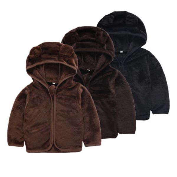 

2-6t toddler kid baby boy bear ear winter warm soft plush hooded sweatshirt jacket coat outerwear baby clothes snowsuit, Blue;gray