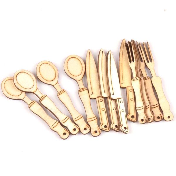 

12pcs home decoration mixed knives and forks wooden ornament 9x70mm natural wood diy crafts for handmade scrapbooking m1737