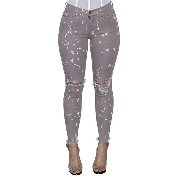 

high waist skinny jeans women distressed stretch knee ripped hole women pencil pants ladies jeans streetwear plus size, Blue