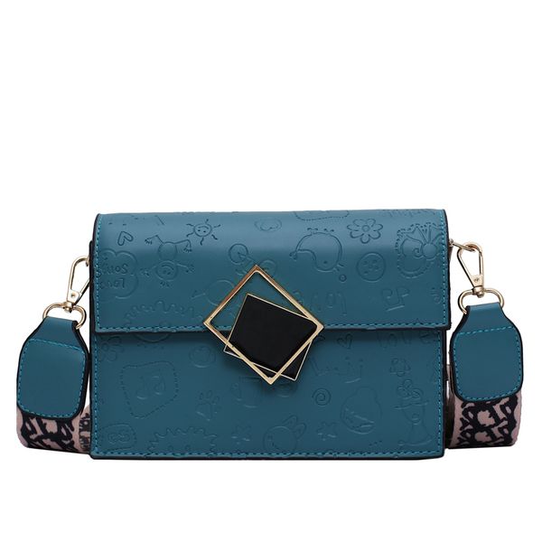 

women's fashion embossing pu handbag wide strap flap crossbody bag shoulder bag with wide strap for office daily