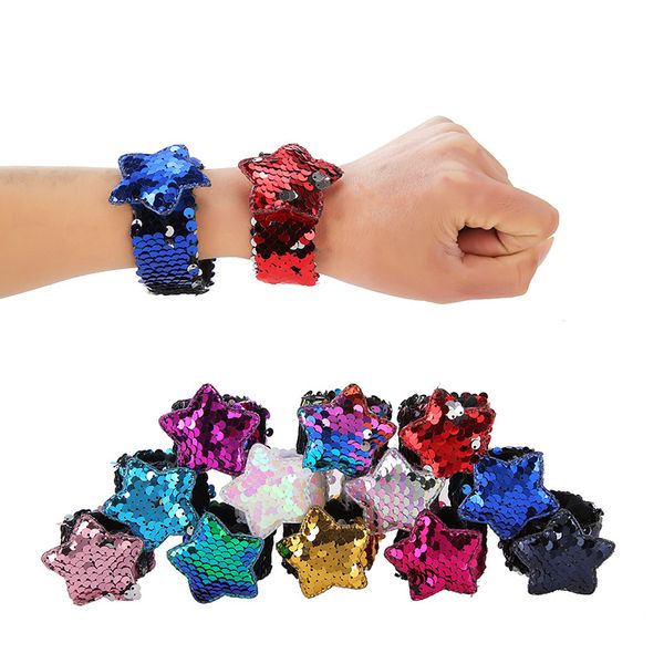 Slap-Armbänder für Kinder, Meerjungfrau-Armbänder, zweifarbig, wendbar, glitzernde Pailletten, Slap-Armbänder, Charms-Armband für Kinder und Erwachsene