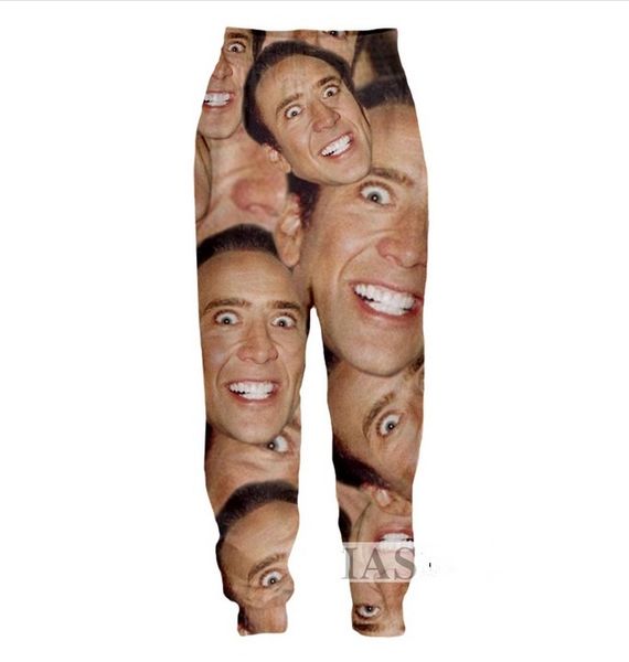 

new harajuku famous actor nicolas cage funny 3d print women mens jogger pants sweatpants trousers, Black
